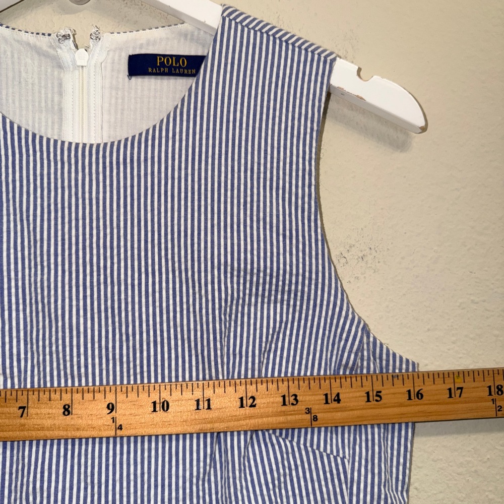 Polo Ralph Lauren Fit Flare Seersucker Dress Womens 2 Blue White Striped Coastal - Picture 10 of 12